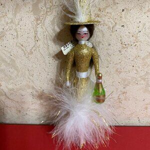 De Carlini NWT Lady in Elegant Gold Glitter Dress & Top Hat